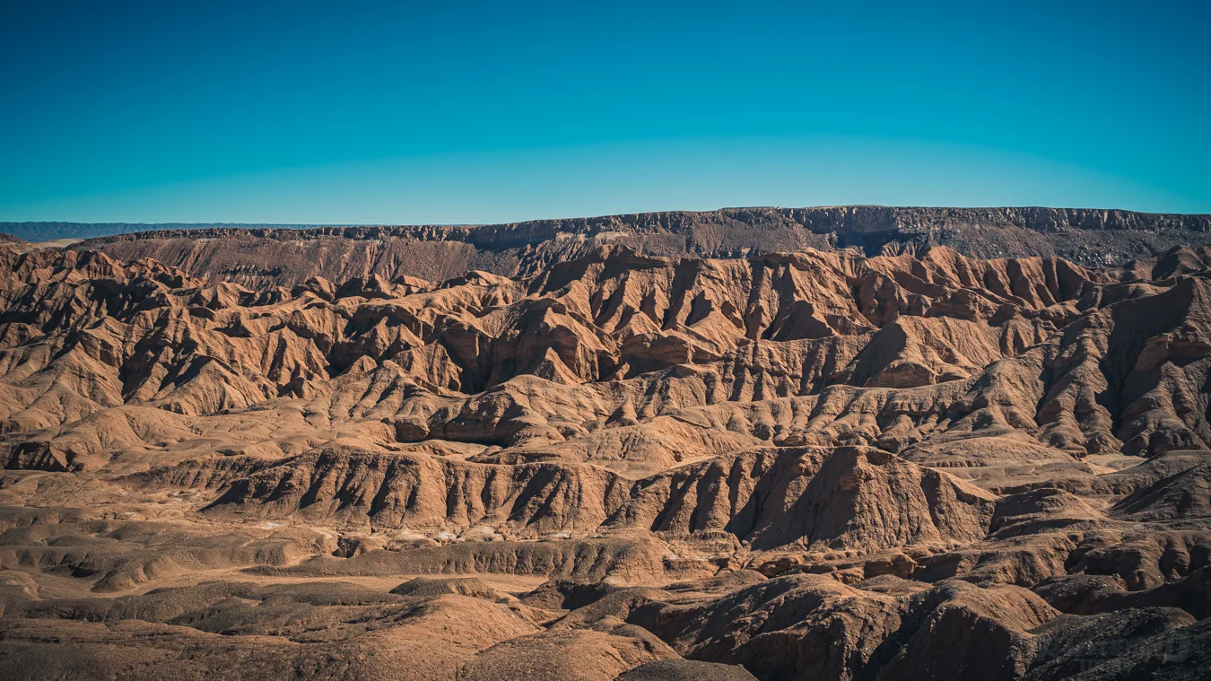Atacama Desert landscape with salt flats, volcanoes and high-altitude lagoons in northern Chile
