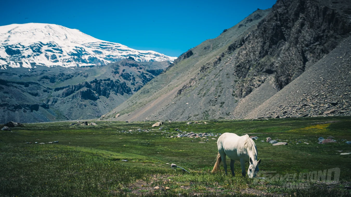 Andes Mountains landscape near Santiago with valleys, canyons and dramatic mountain scenery in Chile