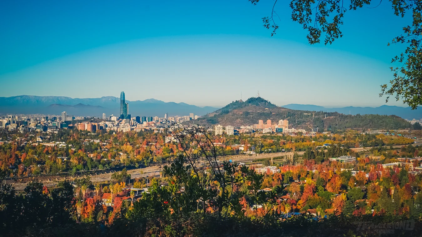 Santiago city skyline beneath the Andes mountains in Chile